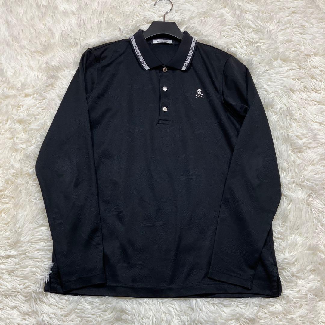 極美品 マークアンドロナ ゴルフウェア 長袖ポロシャツ 黒 ドクロ Mサイズ相当