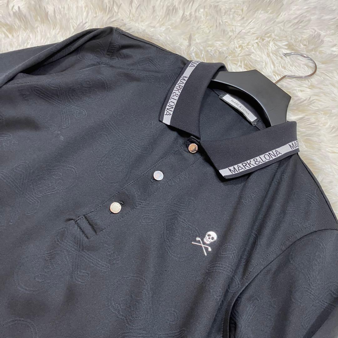 極美品 マークアンドロナ ゴルフウェア 長袖ポロシャツ 黒 ドクロ Mサイズ相当