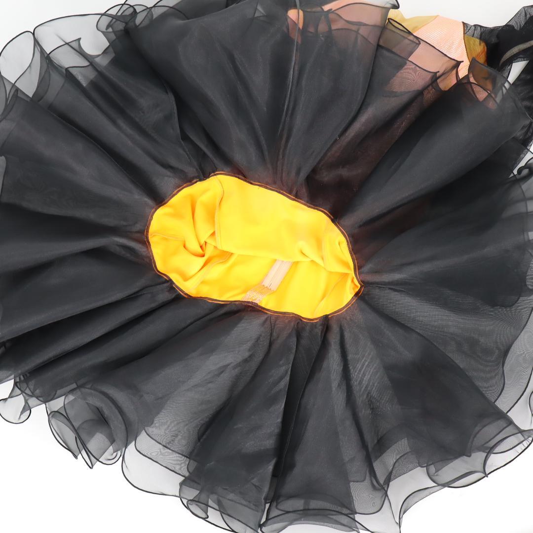 【美品 社交ダンス衣装】オーロラオレンジ×豪華フリル ラテンドレス 胸パット付