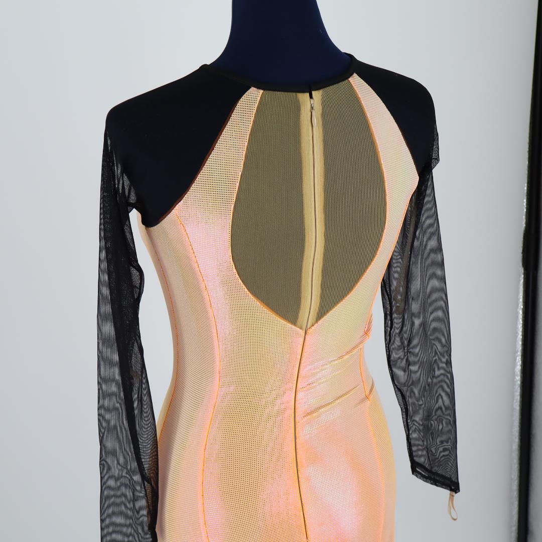 【美品 社交ダンス衣装】オーロラオレンジ×豪華フリル ラテンドレス 胸パット付