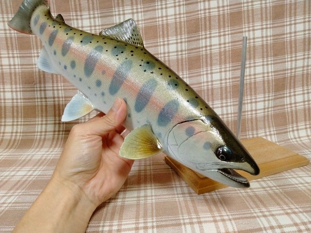 ハンドメイド　39cmヤマメ　フィギュア　レプリカ　魚釣り　フィッシュカービング