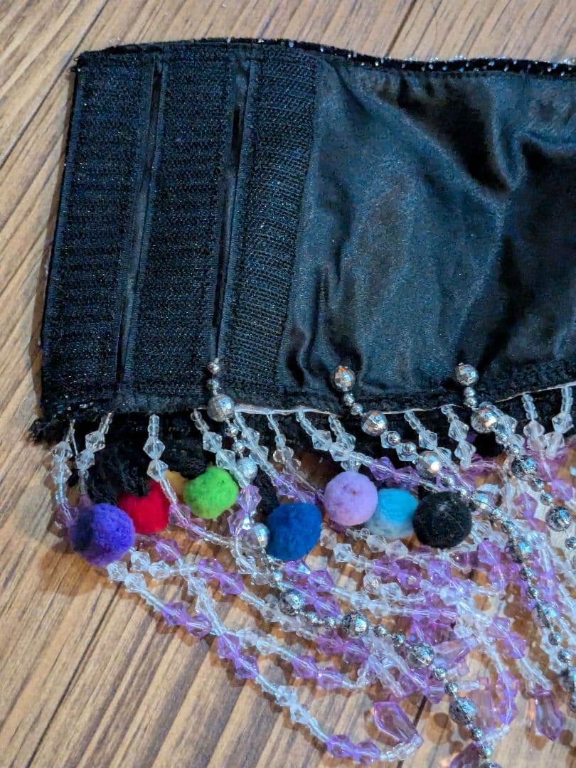 ベリーダンス 衣装　三点セット　黒 花柄　ビーズ